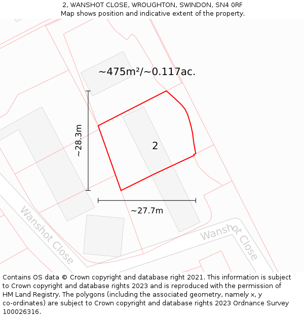 2, WANSHOT CLOSE, WROUGHTON, SWINDON, SN4 0RF: Plot and title map