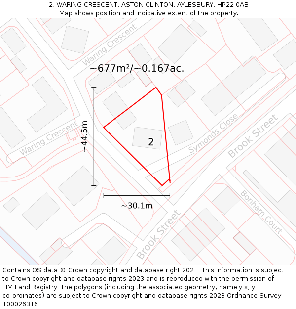 2, WARING CRESCENT, ASTON CLINTON, AYLESBURY, HP22 0AB: Plot and title map