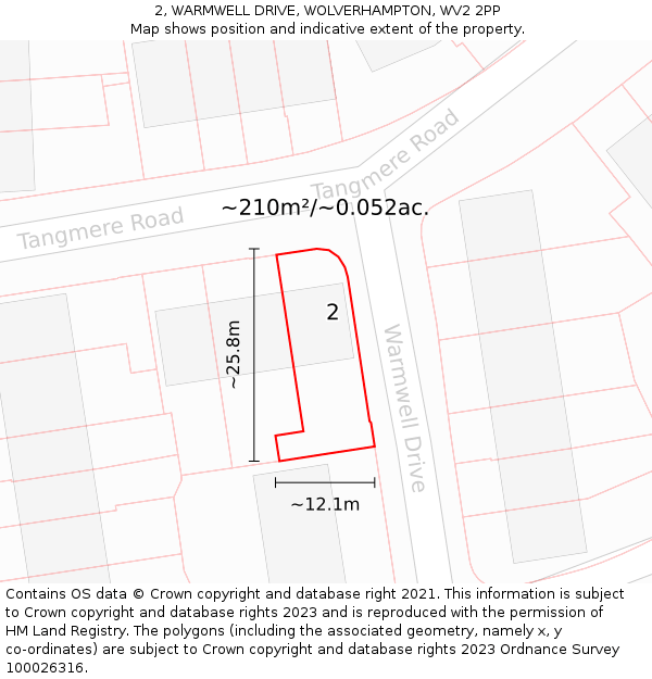 2, WARMWELL DRIVE, WOLVERHAMPTON, WV2 2PP: Plot and title map