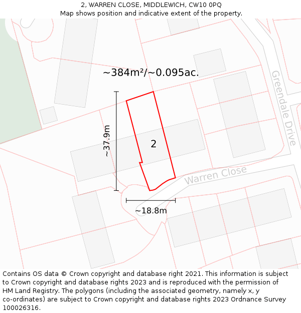 2, WARREN CLOSE, MIDDLEWICH, CW10 0PQ: Plot and title map