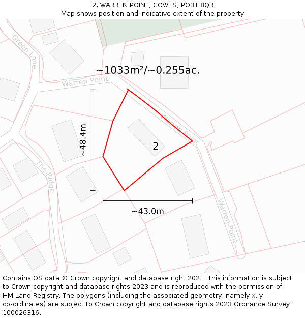 2, WARREN POINT, COWES, PO31 8QR: Plot and title map