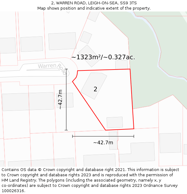 2, WARREN ROAD, LEIGH-ON-SEA, SS9 3TS: Plot and title map