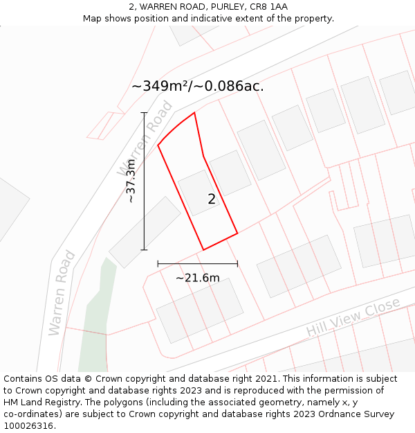 2, WARREN ROAD, PURLEY, CR8 1AA: Plot and title map