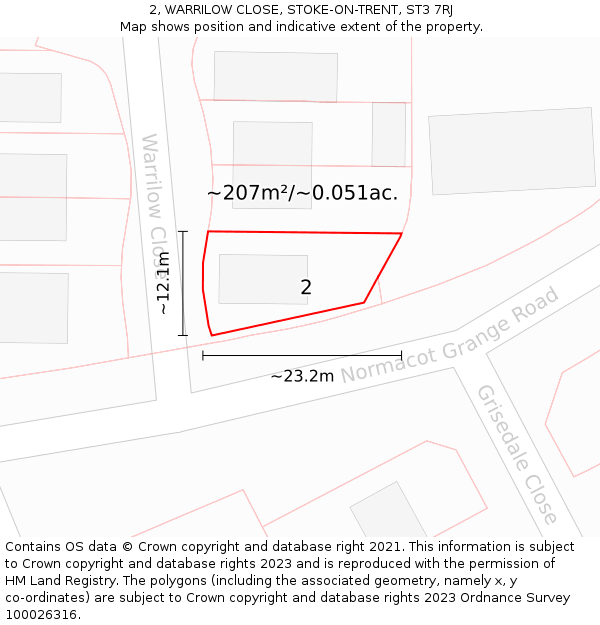 2, WARRILOW CLOSE, STOKE-ON-TRENT, ST3 7RJ: Plot and title map