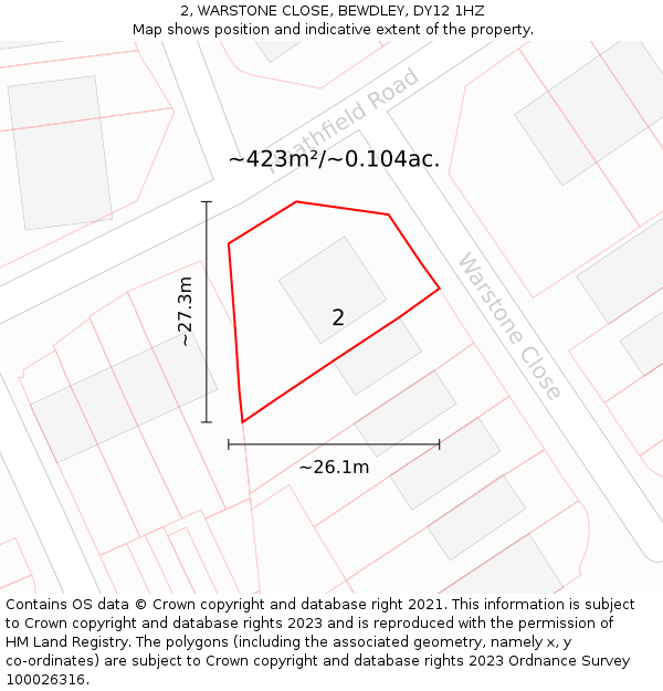 2, WARSTONE CLOSE, BEWDLEY, DY12 1HZ: Plot and title map