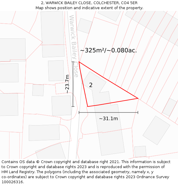 2, WARWICK BAILEY CLOSE, COLCHESTER, CO4 5ER: Plot and title map