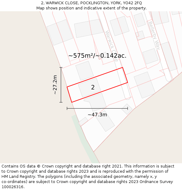 2, WARWICK CLOSE, POCKLINGTON, YORK, YO42 2FQ: Plot and title map