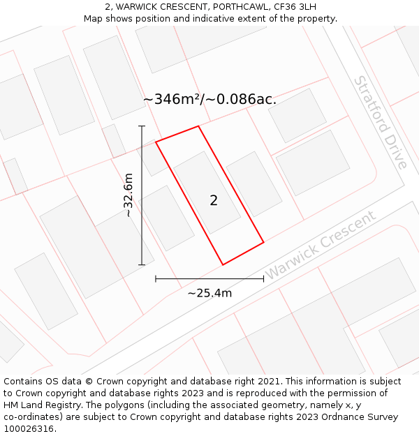 2, WARWICK CRESCENT, PORTHCAWL, CF36 3LH: Plot and title map