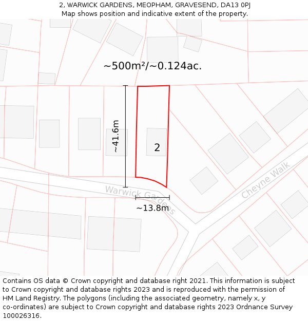 2, WARWICK GARDENS, MEOPHAM, GRAVESEND, DA13 0PJ: Plot and title map