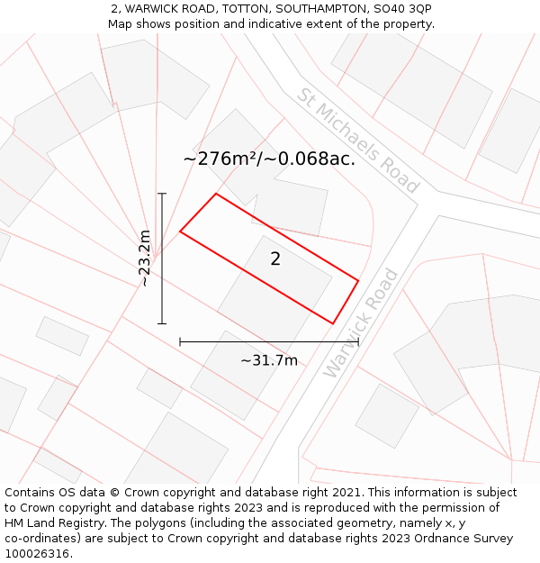 2, WARWICK ROAD, TOTTON, SOUTHAMPTON, SO40 3QP: Plot and title map