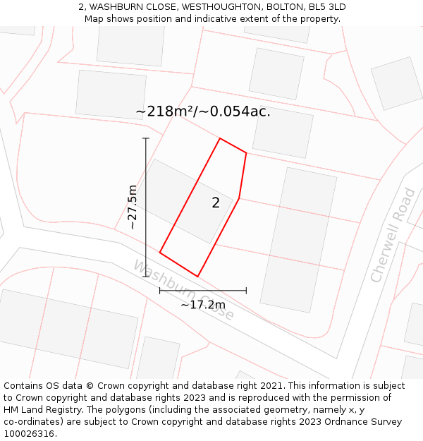 2, WASHBURN CLOSE, WESTHOUGHTON, BOLTON, BL5 3LD: Plot and title map