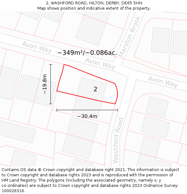 2, WASHFORD ROAD, HILTON, DERBY, DE65 5HN: Plot and title map