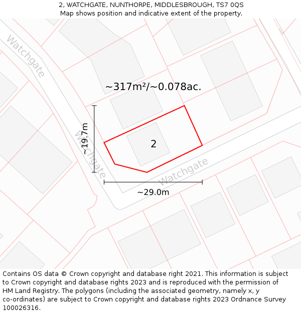 2, WATCHGATE, NUNTHORPE, MIDDLESBROUGH, TS7 0QS: Plot and title map