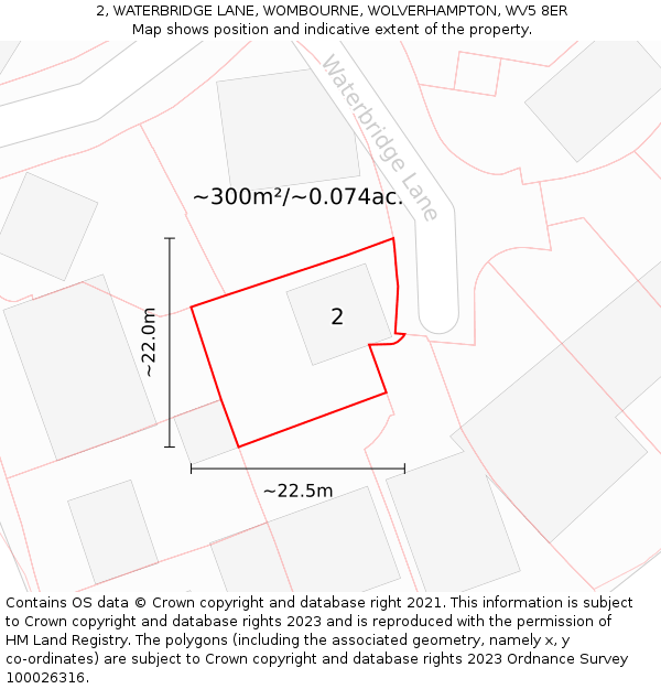 2, WATERBRIDGE LANE, WOMBOURNE, WOLVERHAMPTON, WV5 8ER: Plot and title map