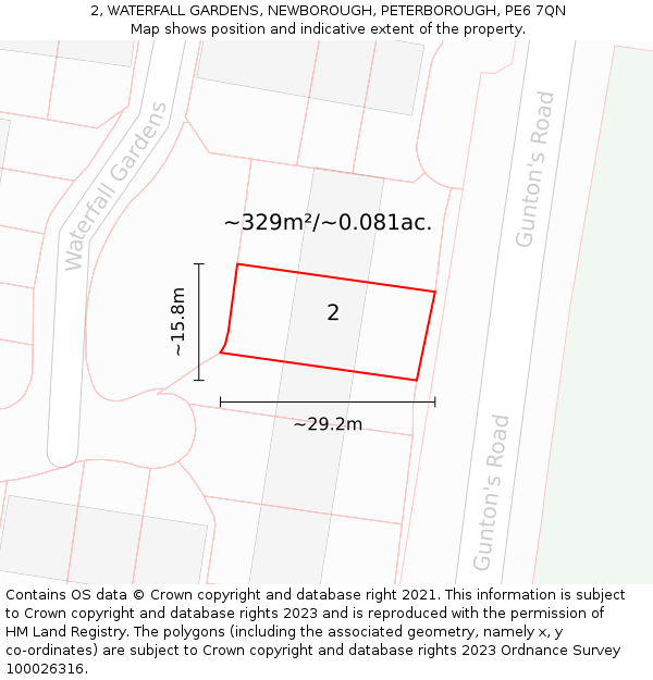 2, WATERFALL GARDENS, NEWBOROUGH, PETERBOROUGH, PE6 7QN: Plot and title map