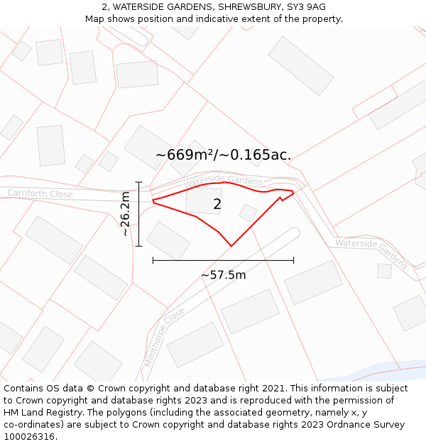 2, WATERSIDE GARDENS, SHREWSBURY, SY3 9AG: Plot and title map
