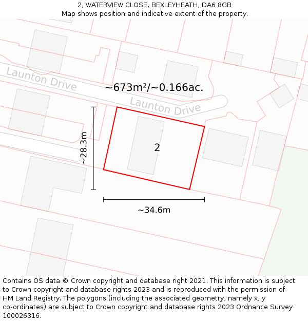 2, WATERVIEW CLOSE, BEXLEYHEATH, DA6 8GB: Plot and title map