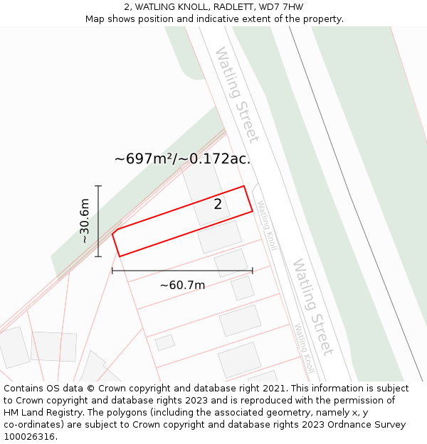 2, WATLING KNOLL, RADLETT, WD7 7HW: Plot and title map