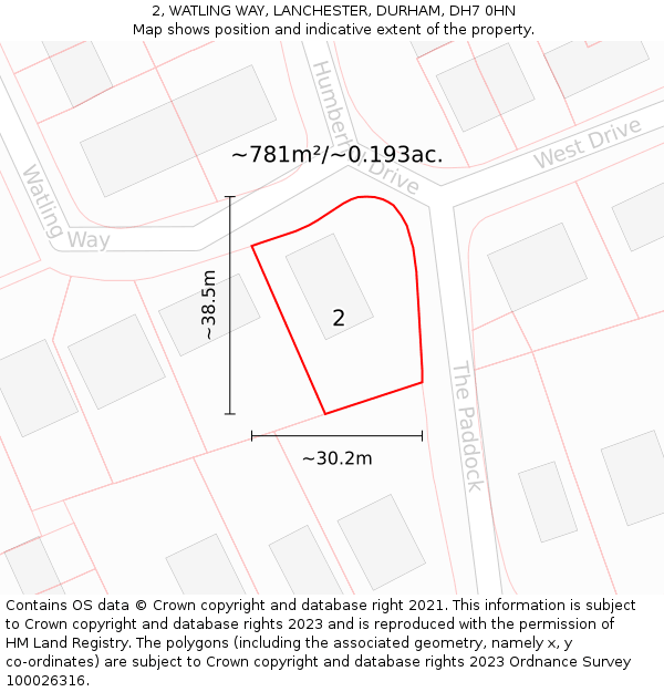 2, WATLING WAY, LANCHESTER, DURHAM, DH7 0HN: Plot and title map