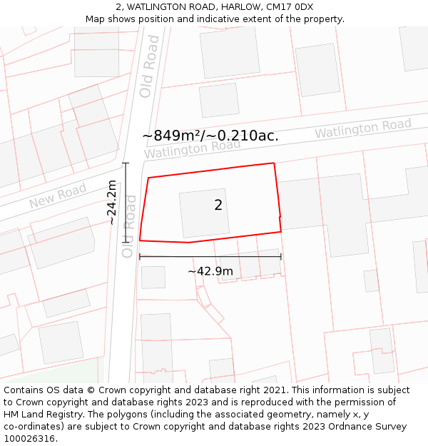 2, WATLINGTON ROAD, HARLOW, CM17 0DX: Plot and title map