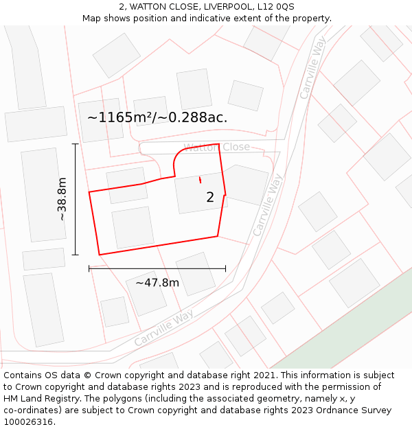 2, WATTON CLOSE, LIVERPOOL, L12 0QS: Plot and title map