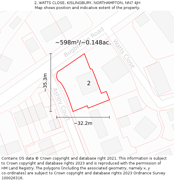 2, WATTS CLOSE, KISLINGBURY, NORTHAMPTON, NN7 4JH: Plot and title map