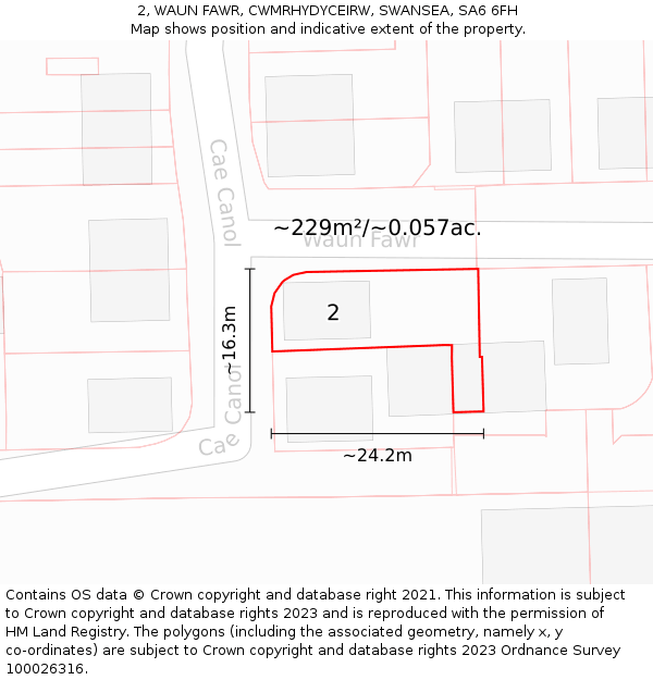 2, WAUN FAWR, CWMRHYDYCEIRW, SWANSEA, SA6 6FH: Plot and title map