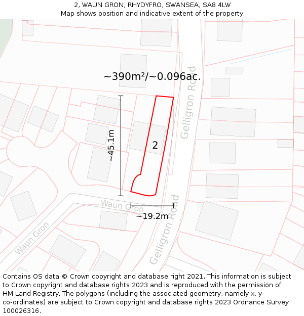 2, WAUN GRON, RHYDYFRO, SWANSEA, SA8 4LW: Plot and title map