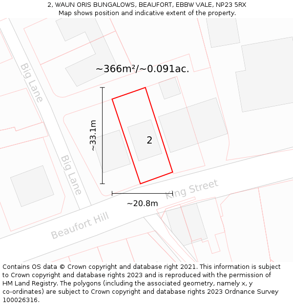 2, WAUN ORIS BUNGALOWS, BEAUFORT, EBBW VALE, NP23 5RX: Plot and title map