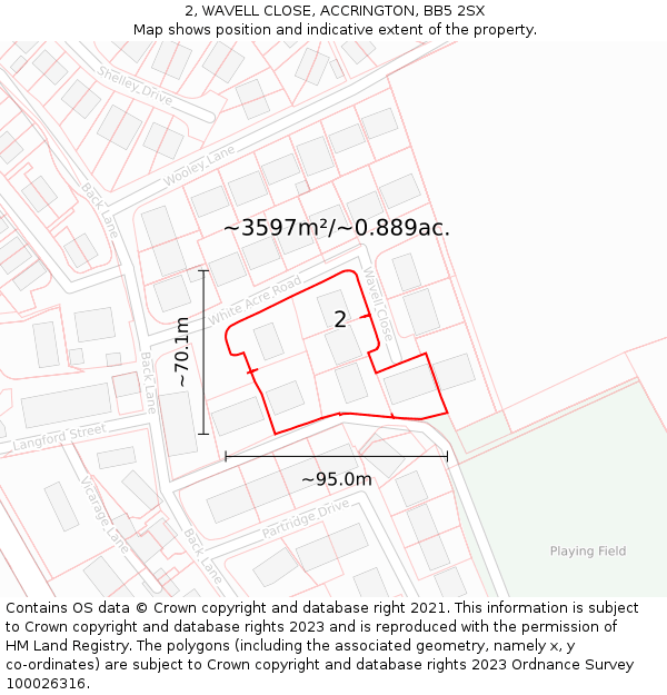2, WAVELL CLOSE, ACCRINGTON, BB5 2SX: Plot and title map