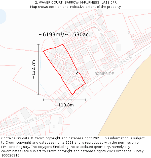 2, WAVER COURT, BARROW-IN-FURNESS, LA13 0PR: Plot and title map