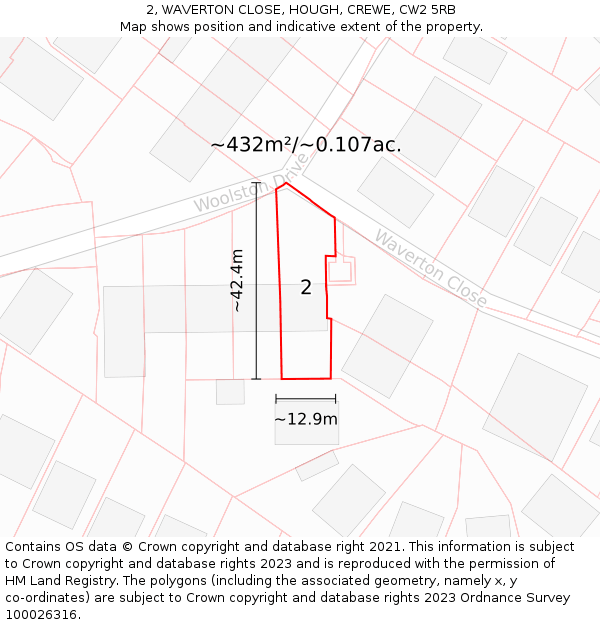 2, WAVERTON CLOSE, HOUGH, CREWE, CW2 5RB: Plot and title map
