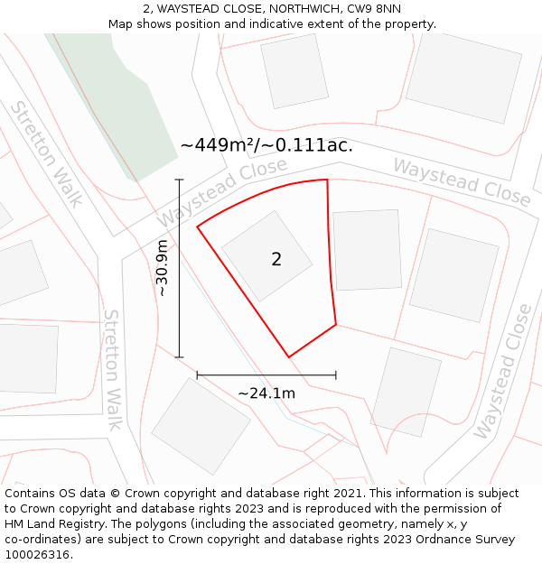2, WAYSTEAD CLOSE, NORTHWICH, CW9 8NN: Plot and title map