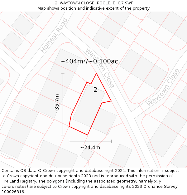 2, WAYTOWN CLOSE, POOLE, BH17 9WF: Plot and title map