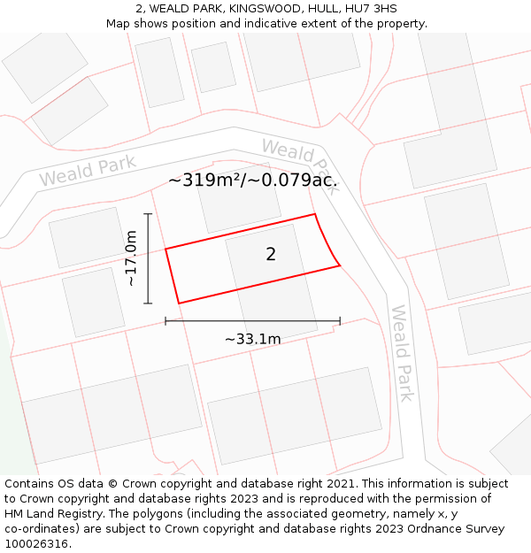 2, WEALD PARK, KINGSWOOD, HULL, HU7 3HS: Plot and title map