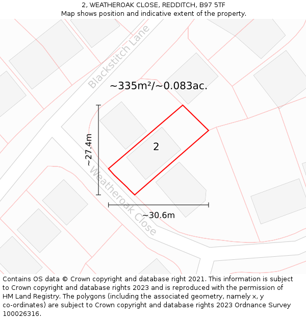 2, WEATHEROAK CLOSE, REDDITCH, B97 5TF: Plot and title map