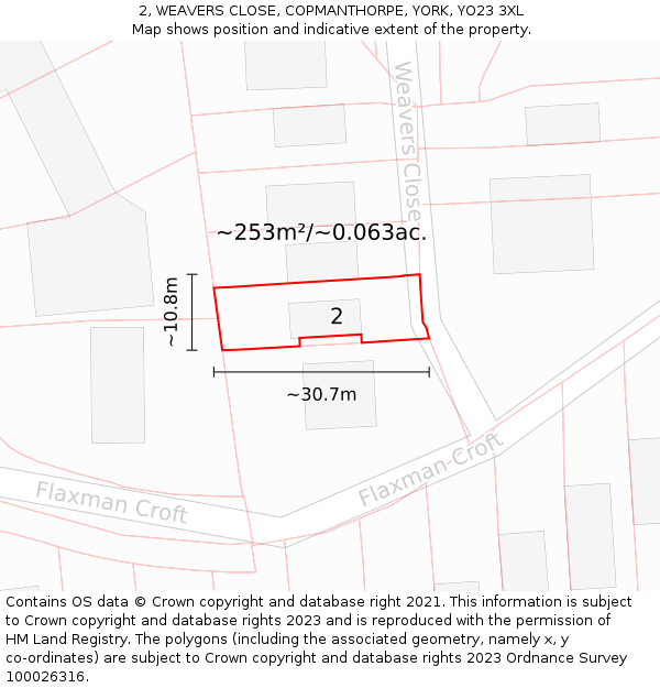 2, WEAVERS CLOSE, COPMANTHORPE, YORK, YO23 3XL: Plot and title map