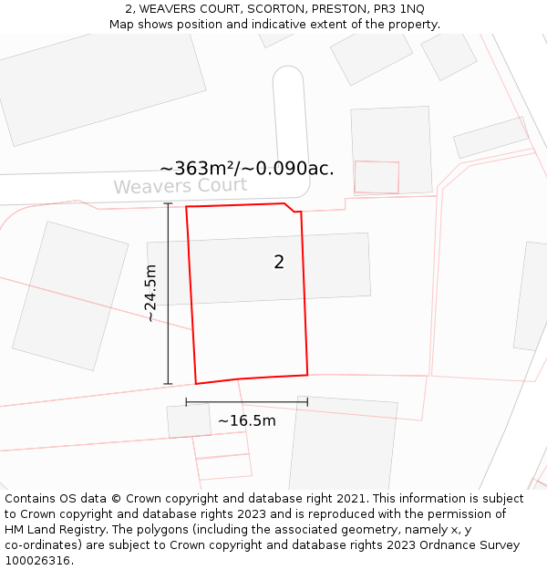 2, WEAVERS COURT, SCORTON, PRESTON, PR3 1NQ: Plot and title map