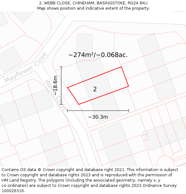 2, WEBB CLOSE, CHINEHAM, BASINGSTOKE, RG24 8XU: Plot and title map