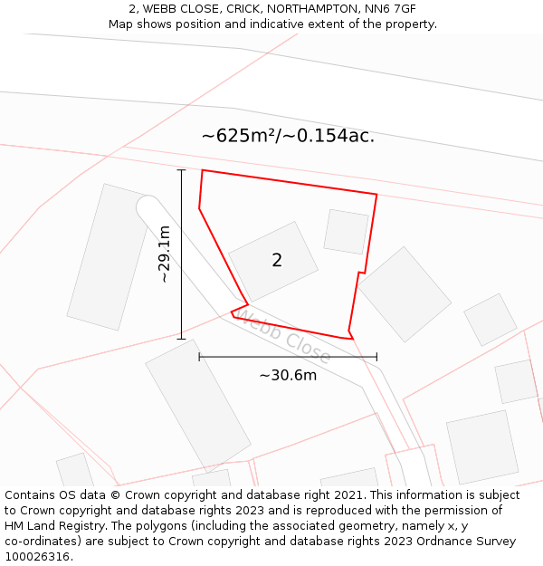 2, WEBB CLOSE, CRICK, NORTHAMPTON, NN6 7GF: Plot and title map