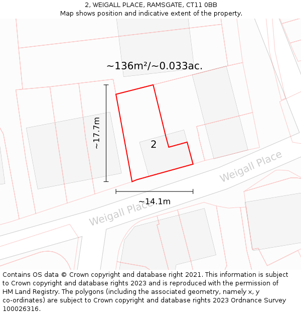 2, WEIGALL PLACE, RAMSGATE, CT11 0BB: Plot and title map