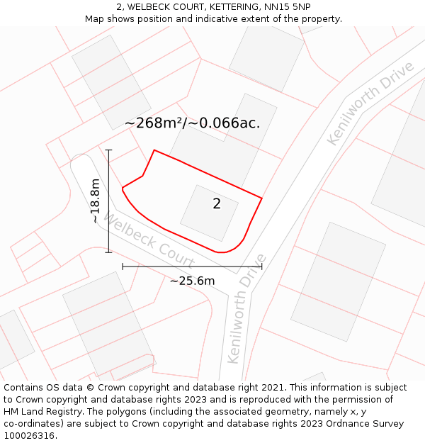 2, WELBECK COURT, KETTERING, NN15 5NP: Plot and title map