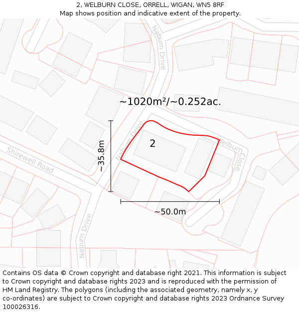 2, WELBURN CLOSE, ORRELL, WIGAN, WN5 8RF: Plot and title map