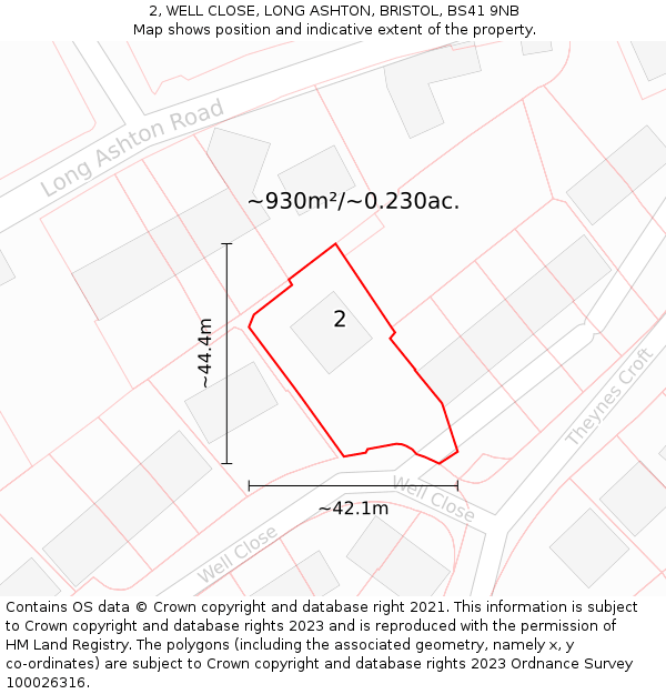 2, WELL CLOSE, LONG ASHTON, BRISTOL, BS41 9NB: Plot and title map