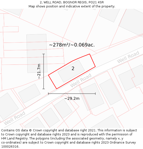 2, WELL ROAD, BOGNOR REGIS, PO21 4SR: Plot and title map