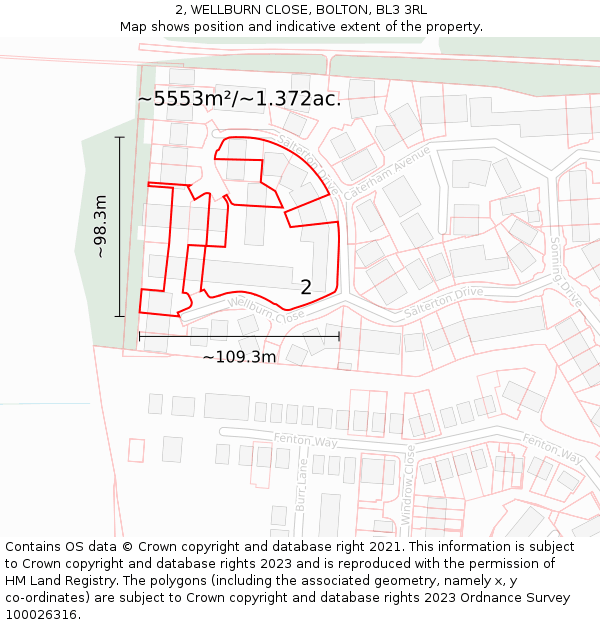 2, WELLBURN CLOSE, BOLTON, BL3 3RL: Plot and title map