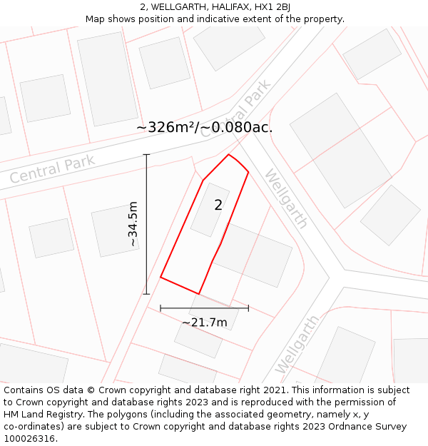 2, WELLGARTH, HALIFAX, HX1 2BJ: Plot and title map