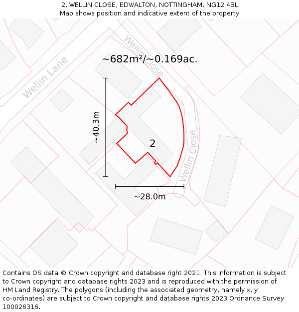 2, WELLIN CLOSE, EDWALTON, NOTTINGHAM, NG12 4BL: Plot and title map