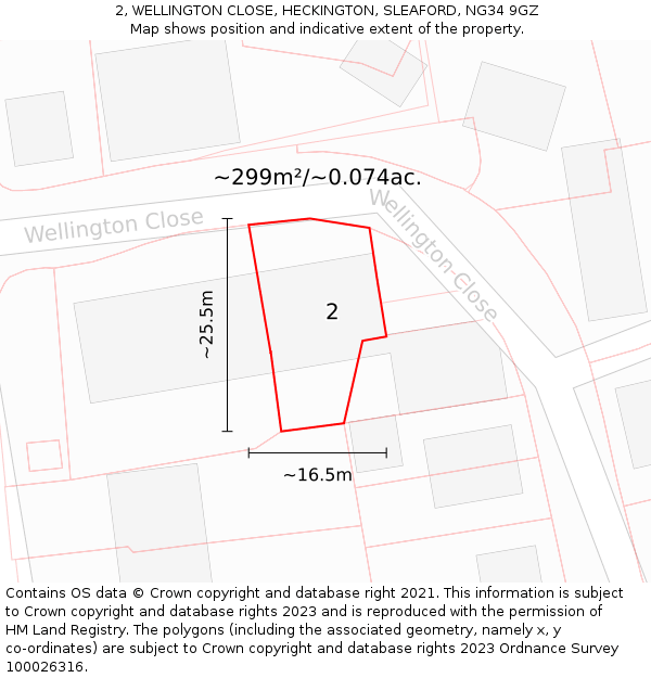 2, WELLINGTON CLOSE, HECKINGTON, SLEAFORD, NG34 9GZ: Plot and title map