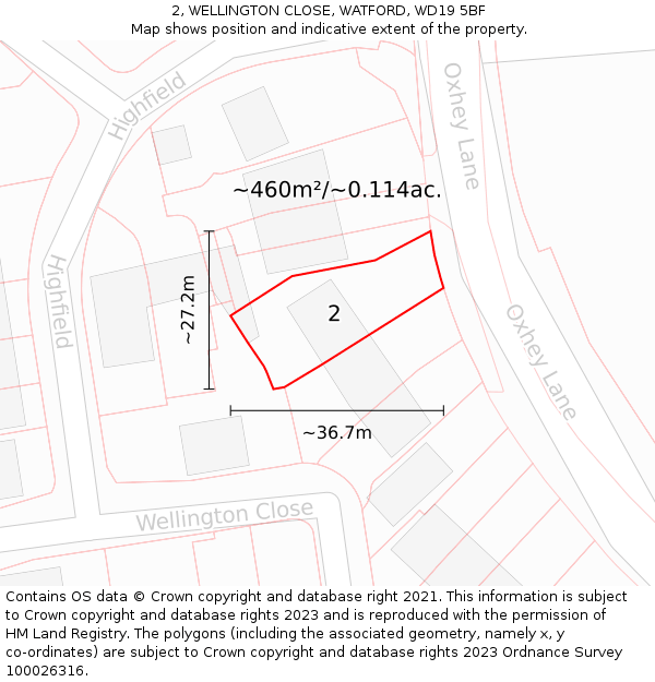 2, WELLINGTON CLOSE, WATFORD, WD19 5BF: Plot and title map